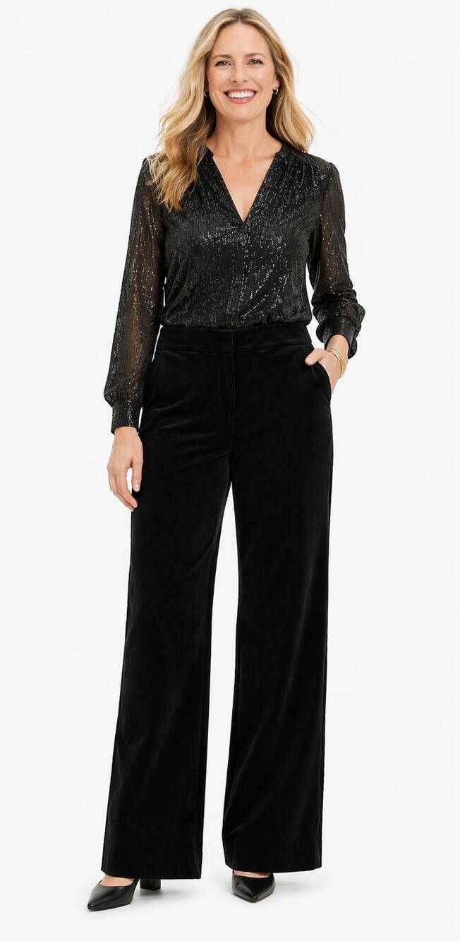Talbots Velveteen Wide Leg Pants Trouser Black High Rise Womens Size 16W